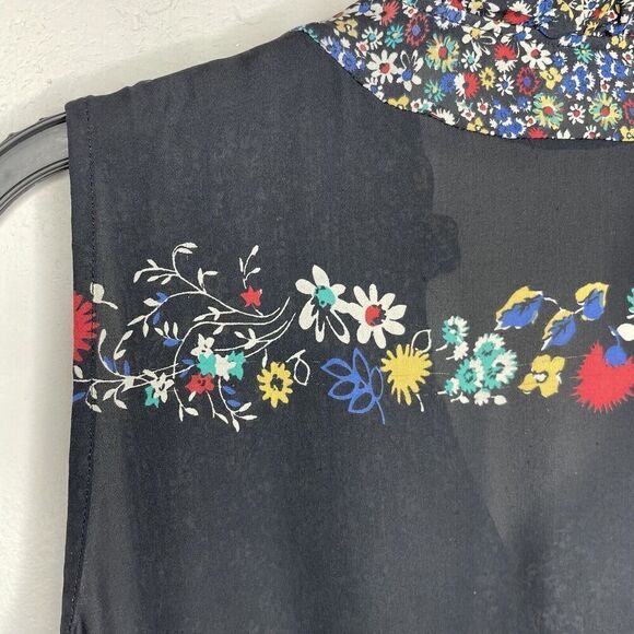 DEREK LAM 10 Crosby Top Womens 2 Sleeveless 100% Silk Floral Blouse Tassels - Picture 8 of 13